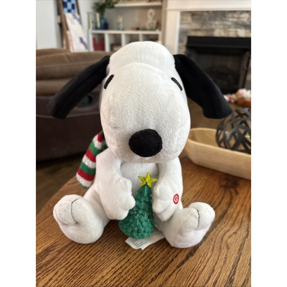Gemmy Peanuts 10" Snoopy Light Up Christmas Tree Plush Tested Working Holiday